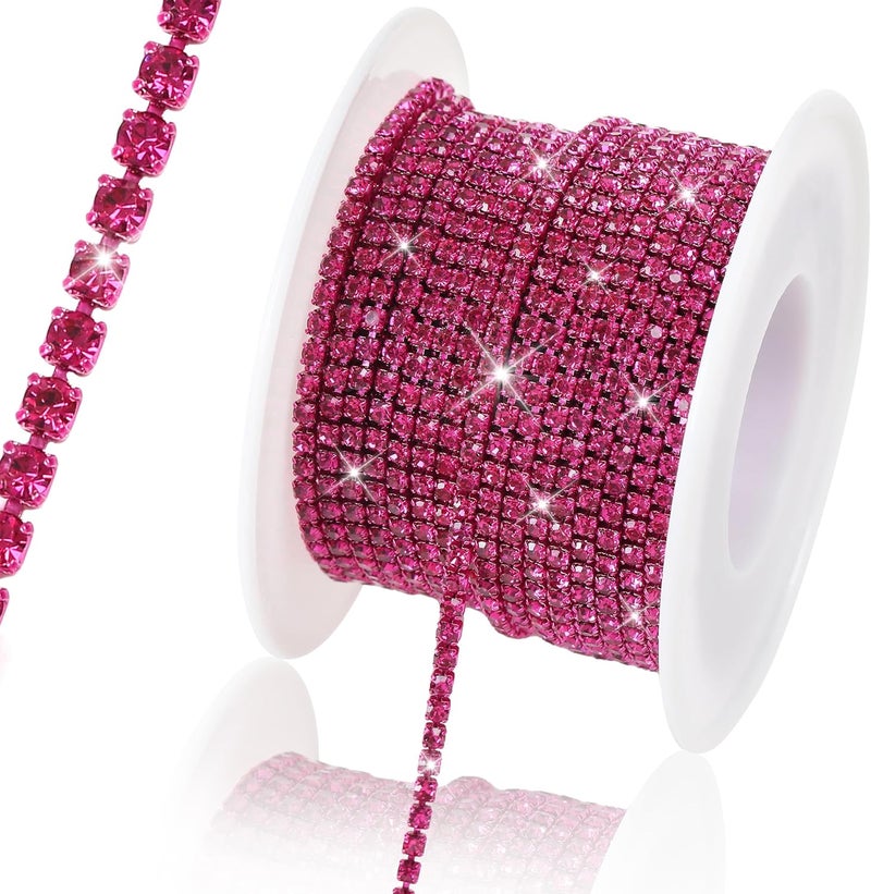 Rytenz 10 Yards 2 MM Rhinestone Chain Trim Crystal Rhinestone Close Chain Trim Shiny for Sewing Crafts, DIY Decoration, Jewelry, Clothing, Shoes (Rose Red-2) - Image 1